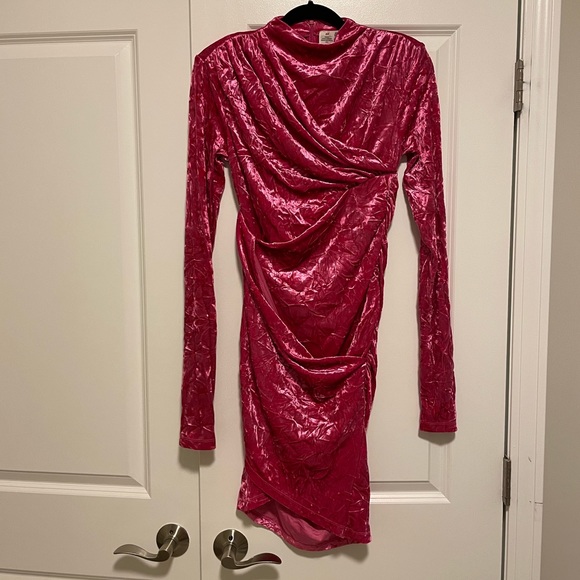 H&M Studio Velvet Pink Long Sleeve Dress Draped Velour - Picture 3 of 9